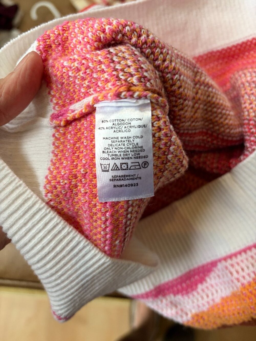 LOFT Striped Knit Tank Top Pink Orange White | Size M - Picture 6 of 7